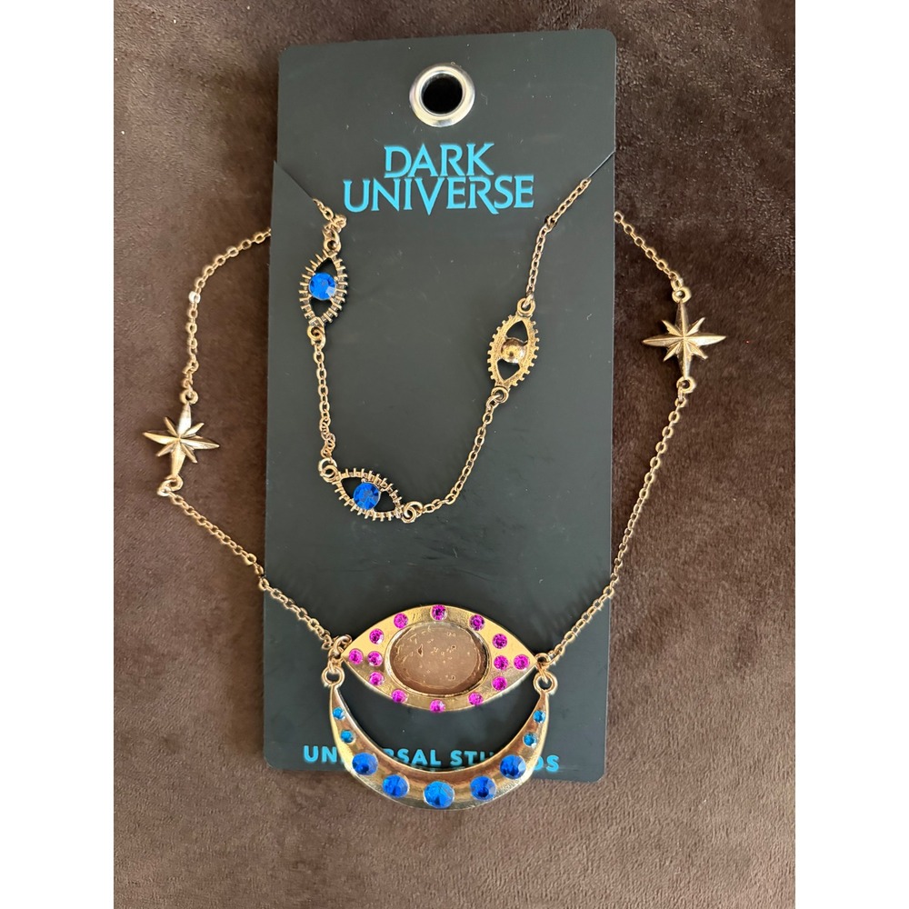 Dark Universe Universal Studios Gold Tone Eye Moon Rhinestone Necklace Celestial
